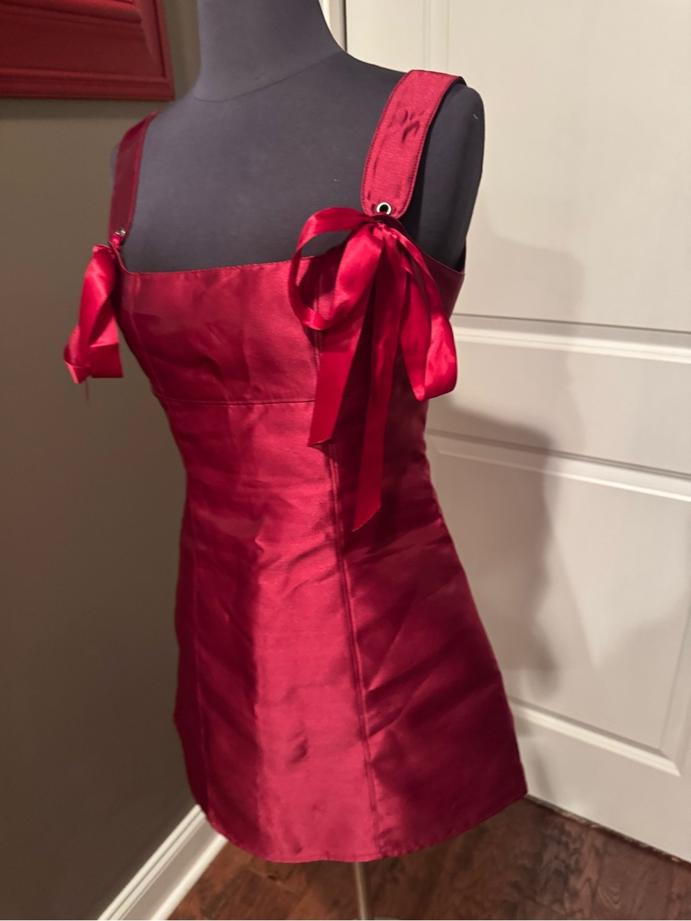Current Mood Red Satin Tie-Strap Mini Dress